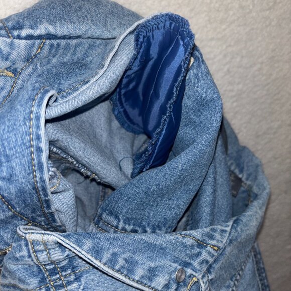 VTG Liz Claiborne Chore Jacket Womens M Petite Blue Denim Jean button Up Lizwear - Picture 9 of 10